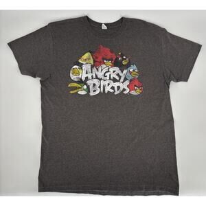 Angry Birds Men’s T-Shirt Size Large Gray Graphic Shirt Logo Short Sleeve EUC